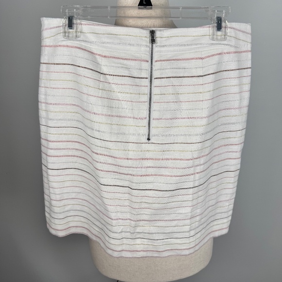 Ann Taylor Loft Linen Blend Cream Metallic Shimmer Striped A-Line Skirt - Picture 2 of 6